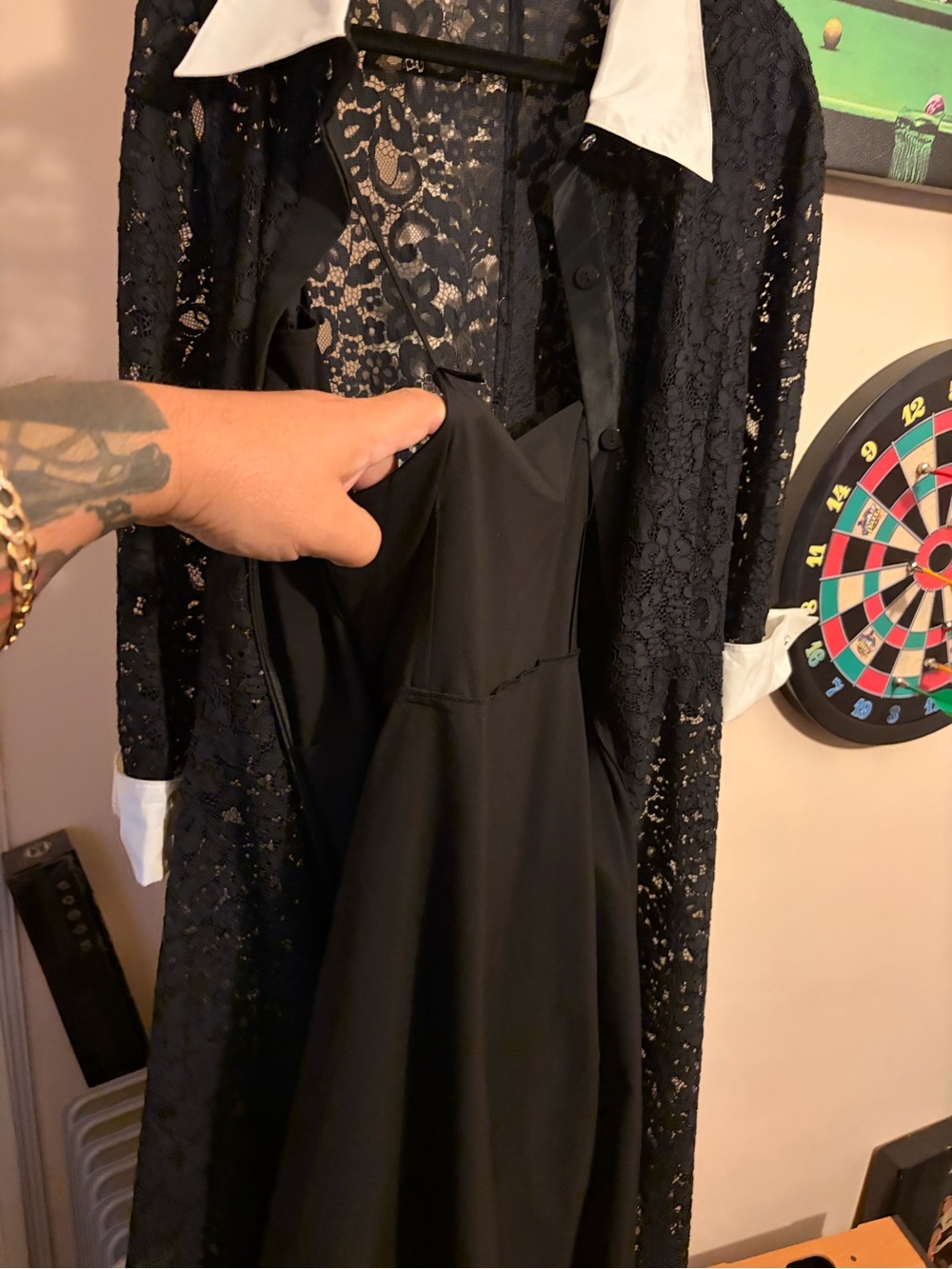 Teri Jon Black Lace Maxi Dress with White Collar and Cuffs - Picture 8 of 16